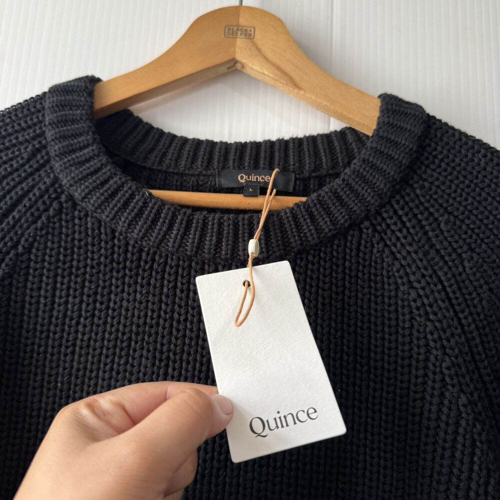 NEW Quince Sz L 100% Organic Cotton Fisherman Crew Neck Black Sweater Women’s - Picture 9 of 16